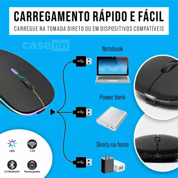 Mouse Sem Fio Recarregável Wireless Optico - Imagem 4